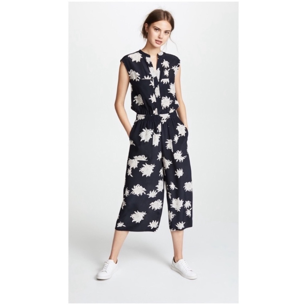 Vince Chrysanthemum Floral Sleeveless MIDI Jumpsuit in Coastal